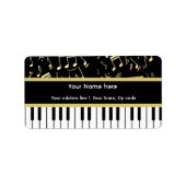 Musiknotizen und Klaviertasten Schwarz und Gold Adressaufkleber (Vorne)