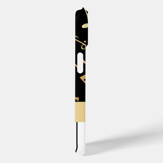 Musiknotizen und Klaviertasten Schwarz und Gold Case-Mate iPhone Hülle (Rückseite / Rechts)