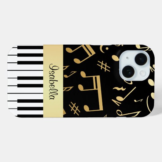 Musiknotizen und Klaviertasten Schwarz und Gold Case-Mate iPhone Hülle (Rückseite (Horizontal))