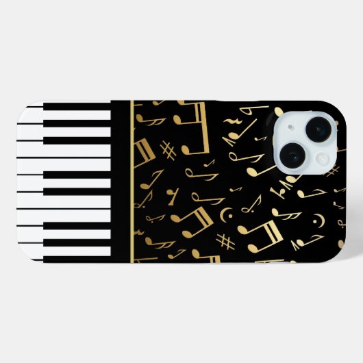 Musiknotizen und Klaviertasten Schwarz und Gold Case-Mate iPhone Hülle (Rückseite (Horizontal))