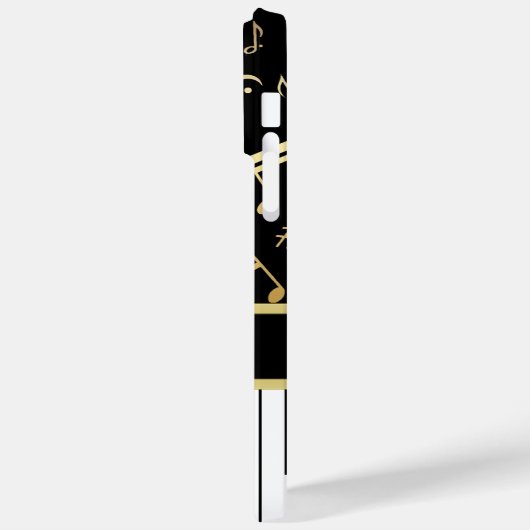 Musiknotizen und Klaviertasten Schwarz und Gold Case-Mate iPhone Hülle (Rückseite / Links)