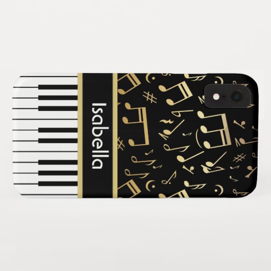 Musiknotizen und Klaviertasten Schwarz und Gold Case-Mate iPhone Hülle (Rückseite (Horizontal))