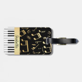 Musiknotizen und Klaviertasten Schwarz und Gold Gepäckanhänger (Rückseite horizontal)