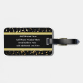 Musiknotizen und Klaviertasten Schwarz und Gold Gepäckanhänger (Rückseite horizontal)