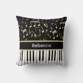 Musiknotizen und Klaviertasten Schwarz und Gold Kissen