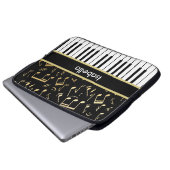 Musiknotizen und Klaviertasten Schwarz und Gold Laptopschutzhülle (Vorne Knopf)