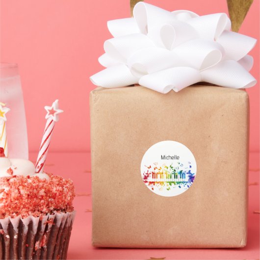 Musiknotizen und Klaviertasten Schwarz und Gold Runder Aufkleber (Party)