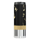 Musiknotizen und Klaviertasten Schwarz und Gold Thermosbecher (Rückseite)