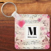 Musiknotizen und Rose Vintag Monogramm Schlüsselanhänger (Vorderseite)
