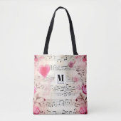 Musiknotizen und Rose Vintages Design Monogramm Tasche (Vorderseite)