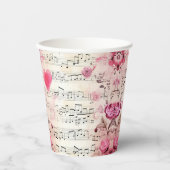 Musiknotizen und Rose Vintages Muster Pappbecher (Vorderseite)