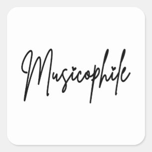 Musikophile Typo mit Liebe Hört Schwarzes Schreibe Quadratischer Aufkleber