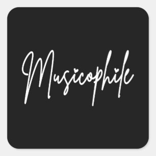 Musikophile Typo mit Liebe Hört Weißes Schreiben Quadratischer Aufkleber