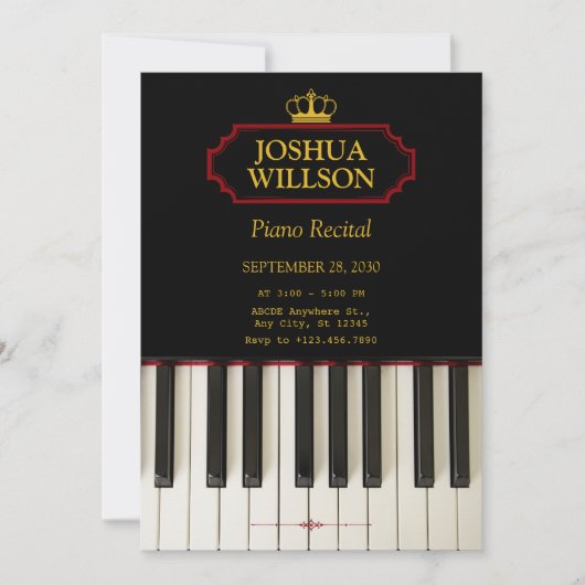 Musikpiano Keys Konzert Einladung (Vorderseite)