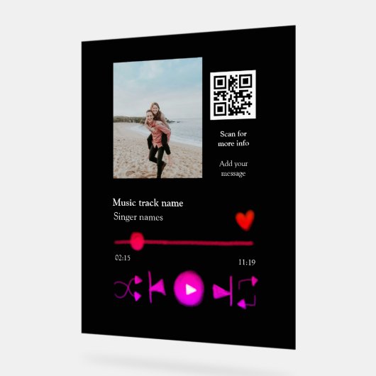 Musikplayer personalisiertes Paar Liebe q r Code t Acrylschild (Winkel)