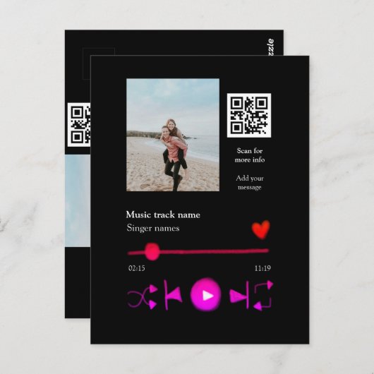 Musikplayer personalisiertes Paar Liebe q r Code t Postkarte (Vorne/Hinten)