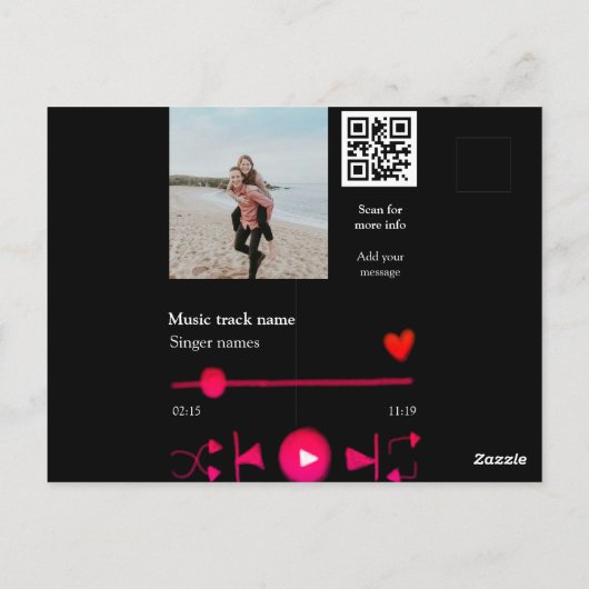 Musikplayer personalisiertes Paar Liebe q r Code t Postkarte (Rückseite)