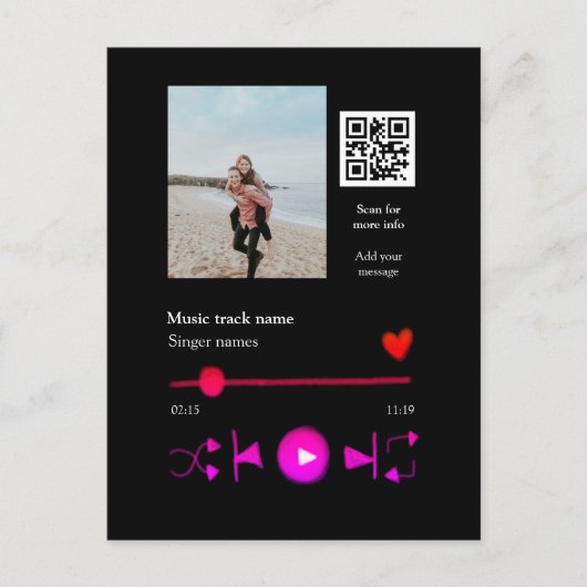 Musikplayer personalisiertes Paar Liebe q r Code t Postkarte (Vorderseite)