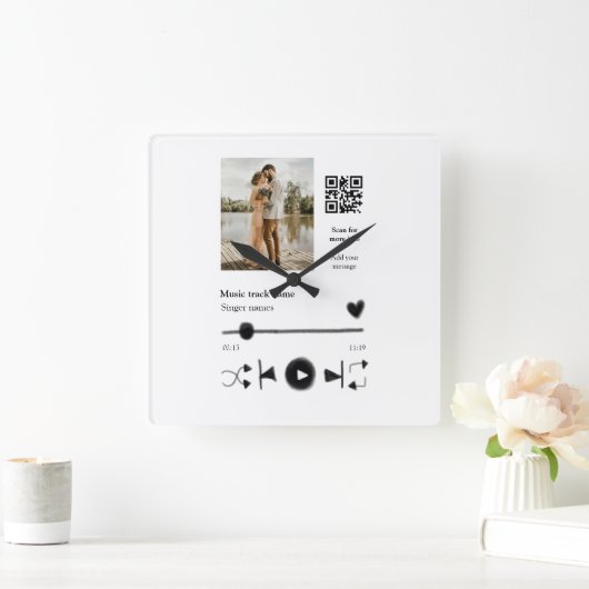 Musikplayer personalisiertes Paar Liebe q r Code t Quadratische Wanduhr (Zuhause)