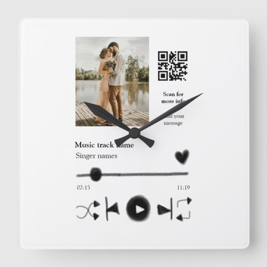 Musikplayer personalisiertes Paar Liebe q r Code t Quadratische Wanduhr (Vorderseite)