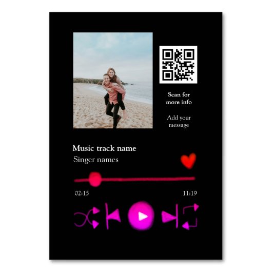 Musikplayer personalisiertes Paar Liebe q r Code t Tischnummer (Rückseite)
