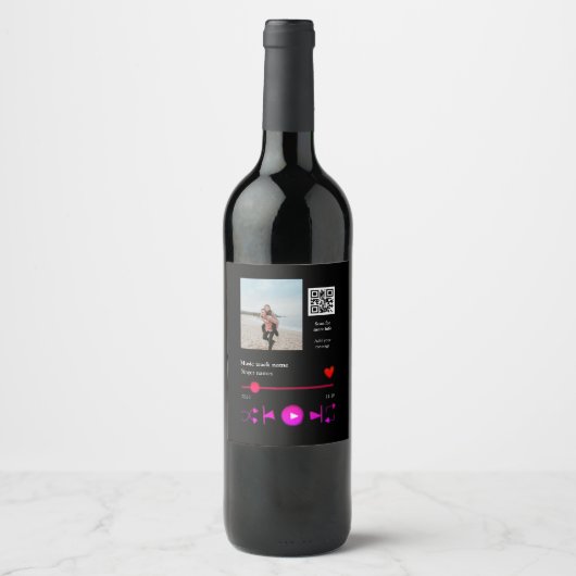 Musikplayer personalisiertes Paar Liebe q r Code t Weinetikett (Vorderseite)