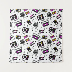 Musikplayer, Tonbandgerät, Videoband, Filmkamera, Wandteppich