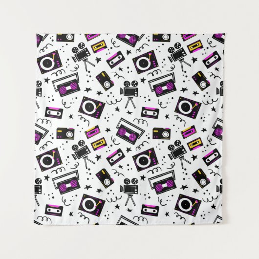 Musikplayer, Tonbandgerät, Videoband, Filmkamera, Wandteppich (Vorderseite)