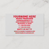 Musikproduzent Rot und Schwarz Visitenkarte (Rückseite)