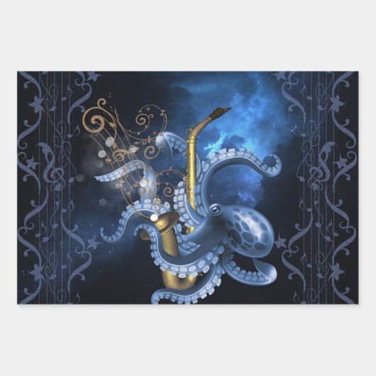 Musiksaxophon mit Oktopus Geschenkpapier Set (Vorderseite 2)