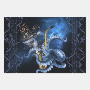 Musiksaxophon mit Oktopus Geschenkpapier Set