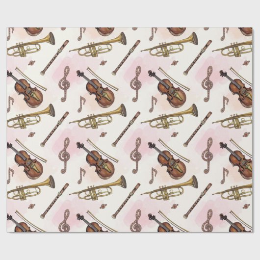Musikstifte, beige Instrumente Geschenkpapier (Flach)