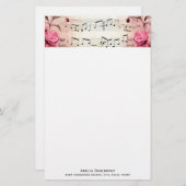 Musikstil: Vintage Noten und Rose Briefpapier (Vorne/Hinten)
