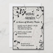 Musiksymbole, Blätter, Graues Brautparty laden ein Einladung (Vorderseite)