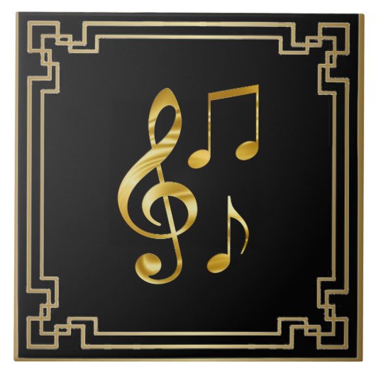 Musiksymbole, Gold auf Schwarz, Fliese (Vorderseite)