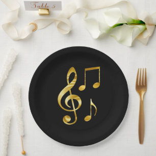 Musiksymbole, Gold auf Schwarz, Pappteller