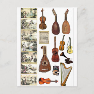 Musikszenen und -instrumente postkarte