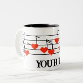 Musikteam mit Red Heart Notes personalisiert Zweifarbige Tasse (Vorderseite Links)