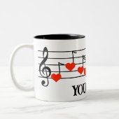 Musikteam mit Red Heart Notes personalisiert Zweifarbige Tasse (Links)