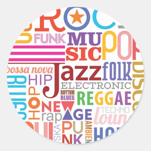 Musiktextstile Runder Aufkleber (Vorderseite)