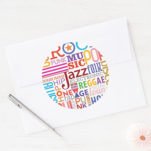 Musiktextstile Runder Aufkleber (Umschlag)