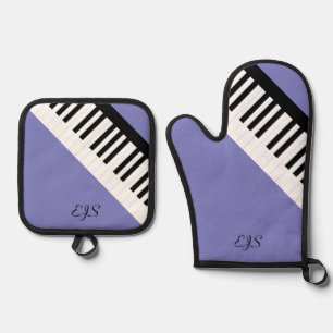 Musikthemen-Lavendel-Schwarz-Weiß-Klaviertasten Ofenhandschuh & Topflappen-Set