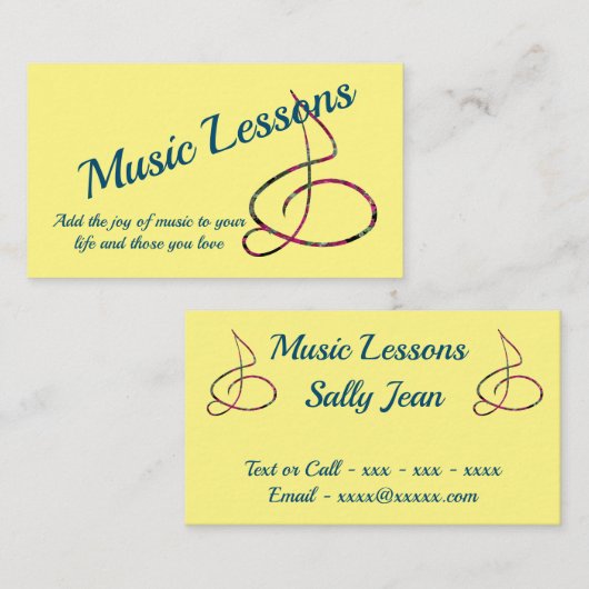 Musikunterricht Gitarre Piano Geigermusiker Visitenkarte (Vorne/Hinten)