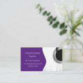 Musikunterricht Gitarre QR Code Lila Visitenkarte (Stehend Vorderseite)