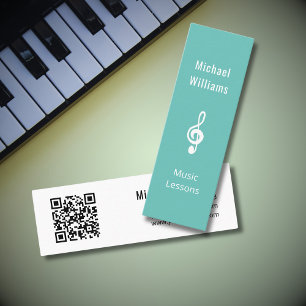Musikunterricht QR-Code Treble Clef Symbol Aquamar Mini Visitenkarte