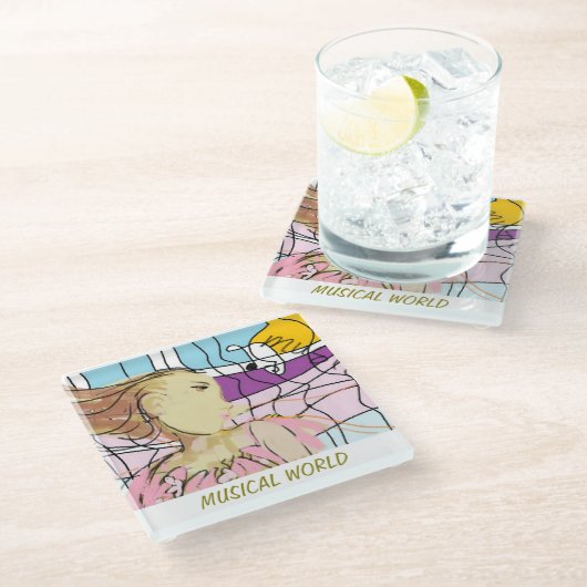 Musikwelt Glasuntersetzer (Schrägansicht)