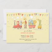 Musikzug mit wilden Tieren Kindergeburtstag Einladung (Vorderseite)