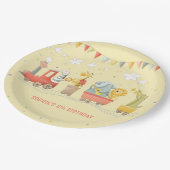 Musikzug mit wilden Tieren Kindergeburtstag Pappteller (Schrägansicht)