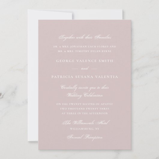 Musk Pink Formal Calligraphy Elegante Wedding Einladung (Vorderseite)