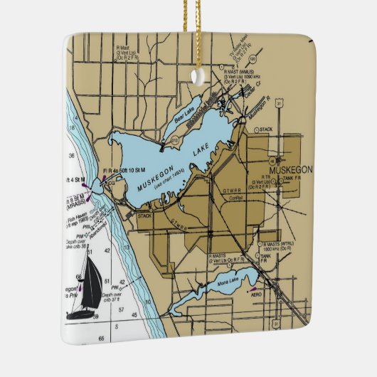 Muskegon MI Nautic Chart Keramikornament (Rechts)